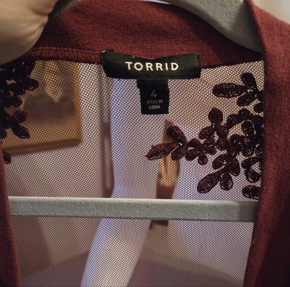 Torrid Burgundy Mesh Floral Cardigan - Picture 2 of 4